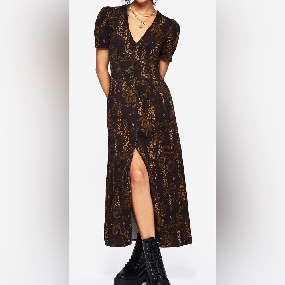 Disturbia Black Maxi Dress with Gold Paisley Accents